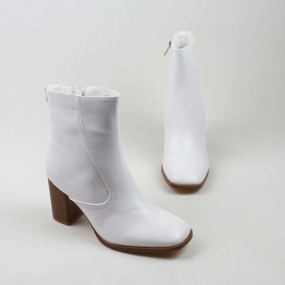 Faux Leather Square Toe Ankle Boots - Picture 2 of 15